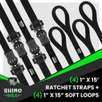 Rhino USA 1in x 15ft Medium Duty Ratchet Straps