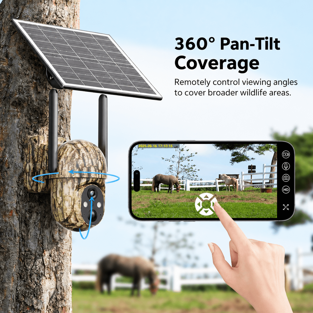 Conico 4G LTE Solar Trail Camera, 360° PTZ Game Camera for Hunting & Outdoor Security, No WiFi, 2K Night Vision