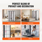 KFFKFF 4-Panel Japanese Room Divider Screen, Wooden Folding Privacy Screen for Indoor Use, Portable Partition for Room Separation and Decoration in