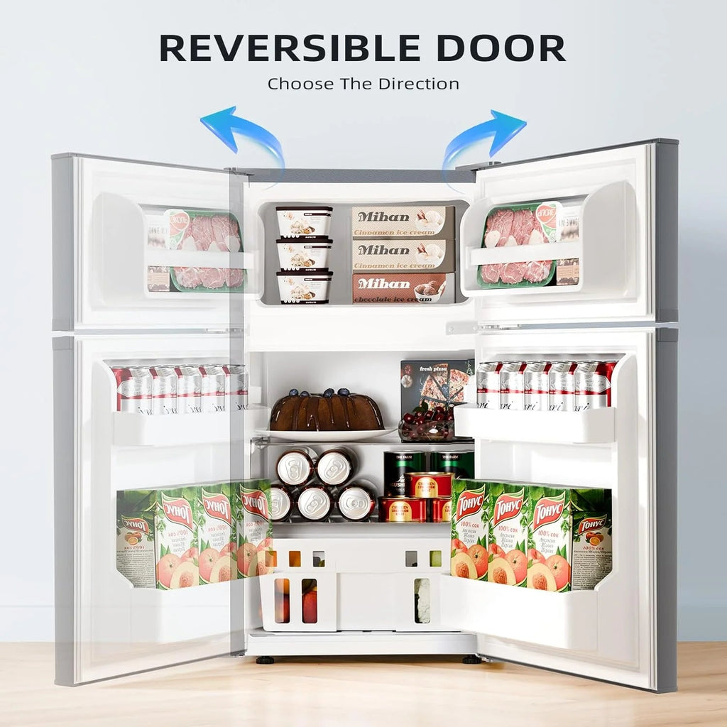 Antarctic Star Double Door Mini Refrigerator With Freezer, 3.2 Cu.Ft