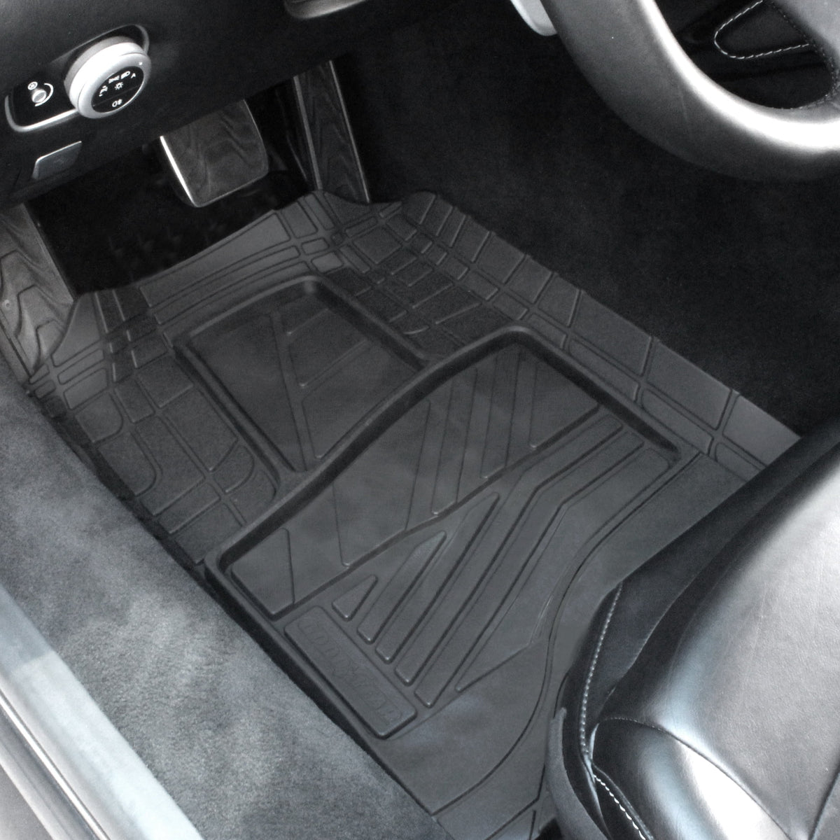 Goodyear 5-Piece Deep Dish All-Weather Rubber Floor Mats – Heavy Duty Waterproof Universal Trim-to-Fit Car, SUV & Truck Floor Liners – Black
