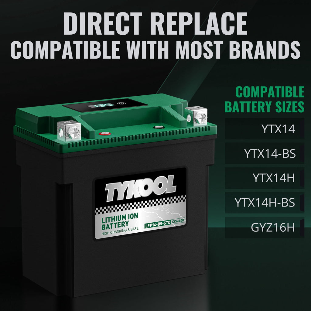 YTX14-BS 400CCA 12V 7AH Lithium Powersports Battery,Motorcycle Battery,Starting Battery for ATV,UTV,Scooter,Snowmobile,Jet Ski