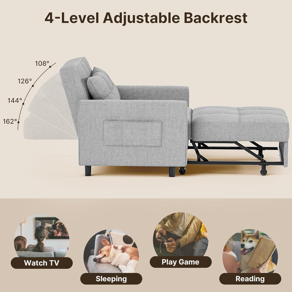 3-in-1 Convertible Pullout Sleeper Chair Bed - 75in x 26in x 17in