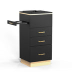 OmySalon Salon Storage Station With 3 Drawers, Storage Basin And 3 Hair Dryer Holders, White Gold - 17.7in D x 17.7in W x 38.1in H