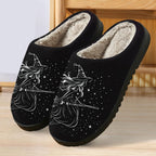 PMVFHDE Halloween Fuzzy Winter Ons Witch Print Flat Indoor Footwear For Home Sole Warm Comfortable Women’s Shoes Black - 10