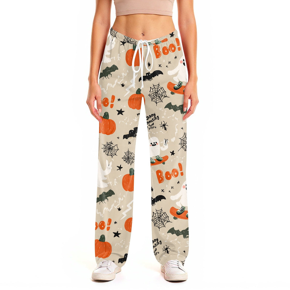 Fabrcox Halloween Womans Pajama Pants Ghost Pumpkin Candy Sleep Pants Women Fall Winter Festival Soft Lounge Pants for Women Khaki S