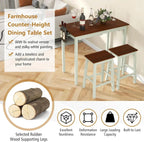 3-Piece Counter Height Bar Table Set With 2 Stools And 2 Wine Holders - Cream White & Walnut