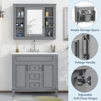 36'' Bathroom Vanity Set With Ceramic Sink Top, Mirror Cabinet, 2 Doors And 2 Drawers - Gray