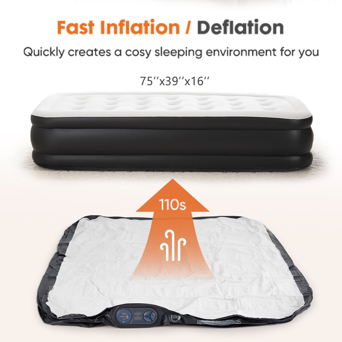CONCETTA Queen Size 18" Air Mattress, Inflatable Bed with Built-in Pump, Quick Setup & Comfortable Support for Home and Travel