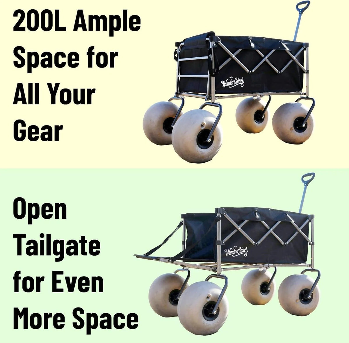 WONDERCAMEL Collapsible All-Terrain Beach Wagon With 13in Balloon Wheels, 185L, 46in D x 28.98in W x 46in H