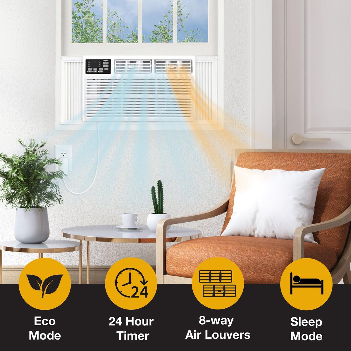 Whirlpool 8,000 BTU Window Air Conditioner With 4,000 BTU Supplemental Heat, Up To 350 Sq. Ft.