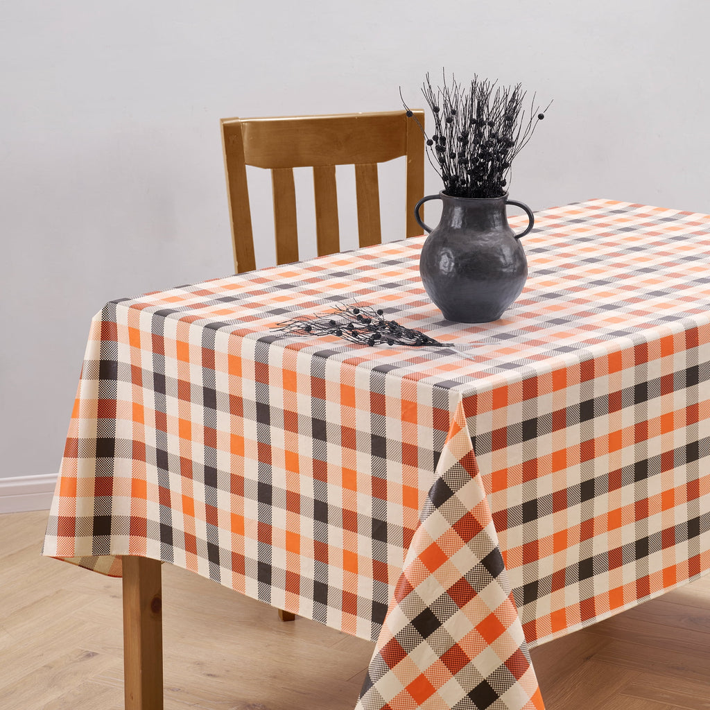Way To Celebrate Halloween PEVA Tablecloth Indoor & Outdoor Table 60" x 84" - Buffalo Plaid