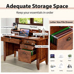 Computer Desk With 4 Storage Drawers And Hutch, 48in x 22in x 36.5in - Rustic Brown