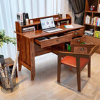 Computer Desk With 4 Storage Drawers And Hutch, 48in x 22in x 36.5in - Rustic Brown