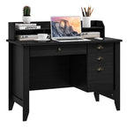 Computer Desk With 4 Storage Drawers And Hutch, 48in x 22in x 36.5in - Rustic Brown