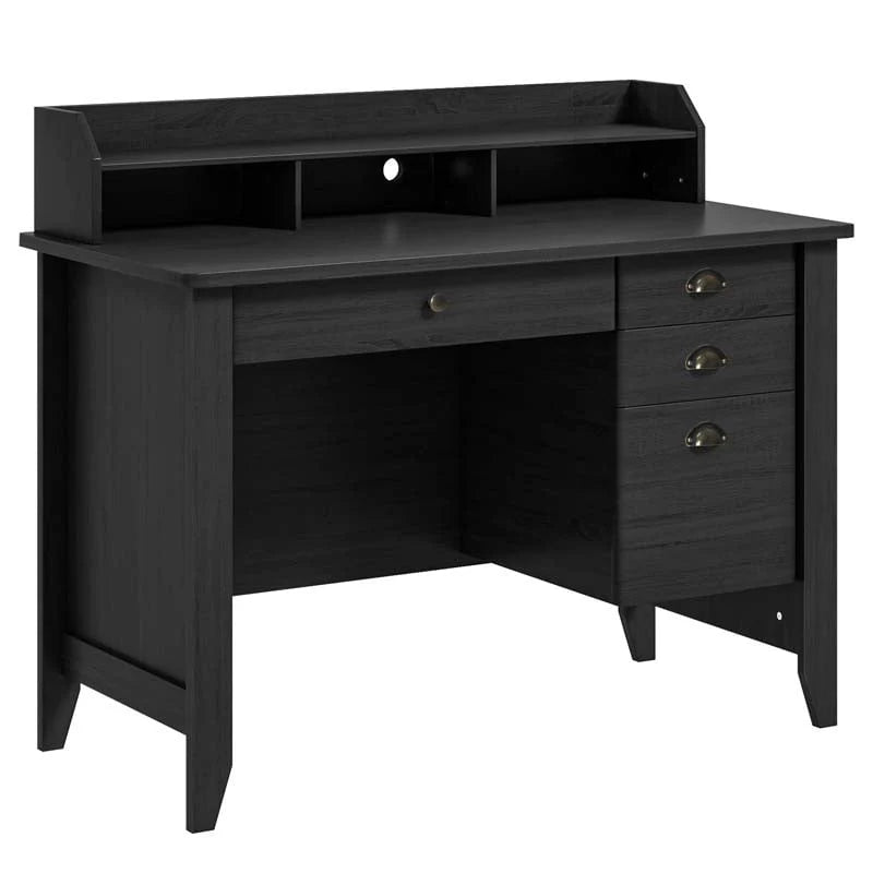 Computer Desk With 4 Storage Drawers And Hutch, 48in x 22in x 36.5in - Rustic Brown