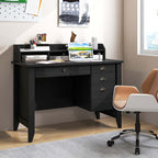 Computer Desk With 4 Storage Drawers And Hutch, 48in x 22in x 36.5in - Rustic Brown