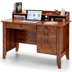 Computer Desk With 4 Storage Drawers And Hutch, 48in x 22in x 36.5in - Rustic Brown