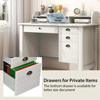 Computer Desk With 4 Storage Drawers And Hutch, 48in x 22in x 36.5in - Rustic Brown