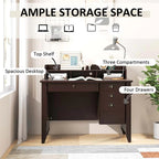 Computer Desk With 4 Storage Drawers And Hutch, 48in x 22in x 36.5in - Rustic Brown