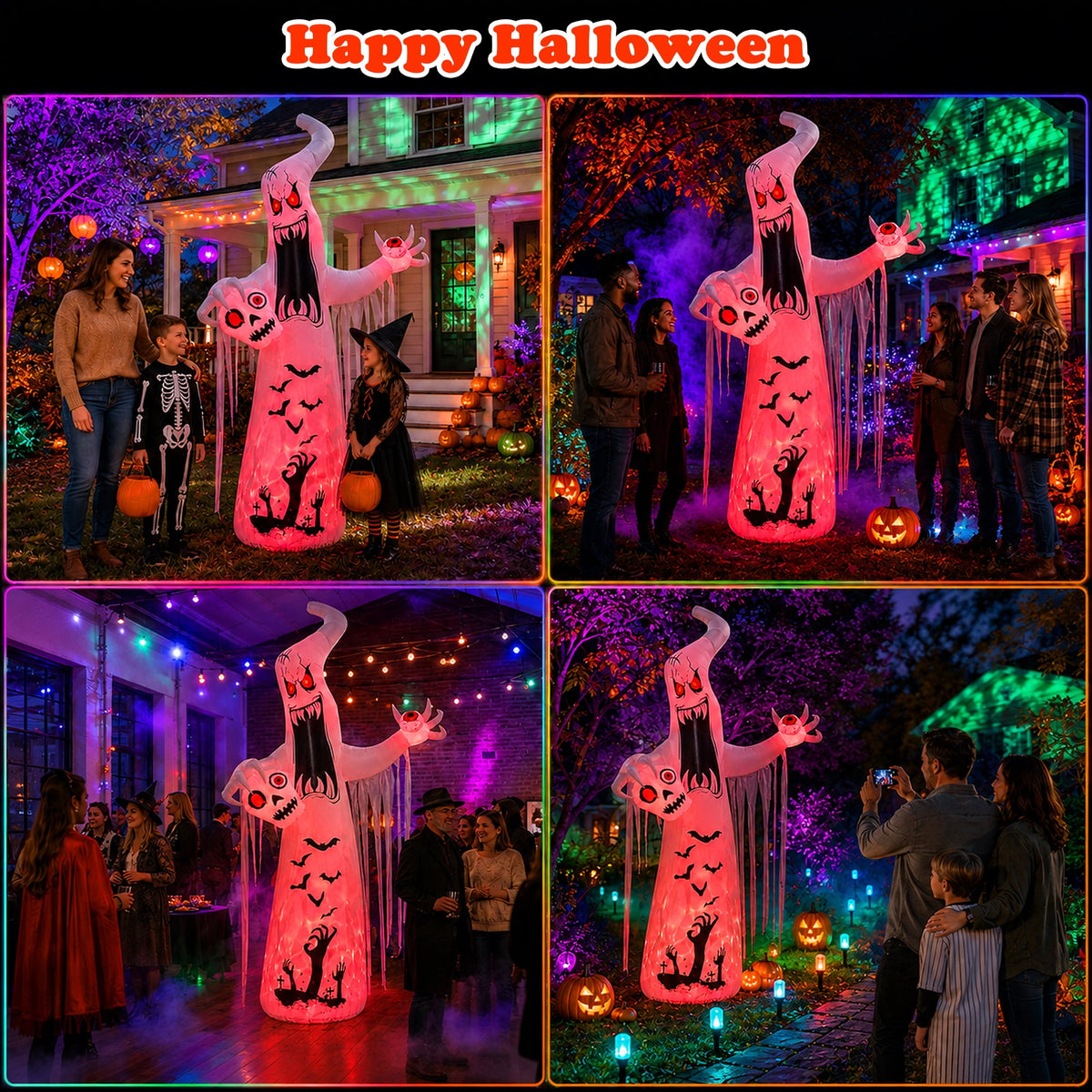 Faburo 12 ft Halloween Inflatable Ghost with Skull and Bleeding Eyeball, Outdoor Blow Up Yard Decoration for Party and Garden