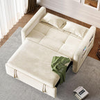 3-in-1 Convertible Sleeper Sofa, 55 in Pull-Out Bed, Adjustable Backrest, Cat-Scratch-Proof Fabric