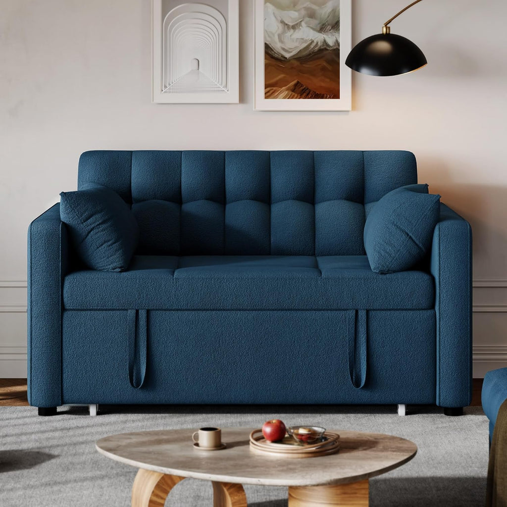 3-in-1 Convertible Sleeper Sofa, 55 in Pull-Out Bed, Adjustable Backrest, Cat-Scratch-Proof Fabric