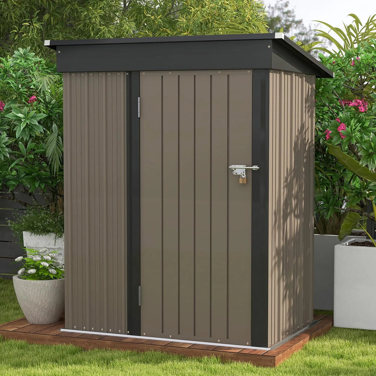 Patiowell Outdoor Storage Shed 5x3 FT Galvanized Steel Coffee Brown