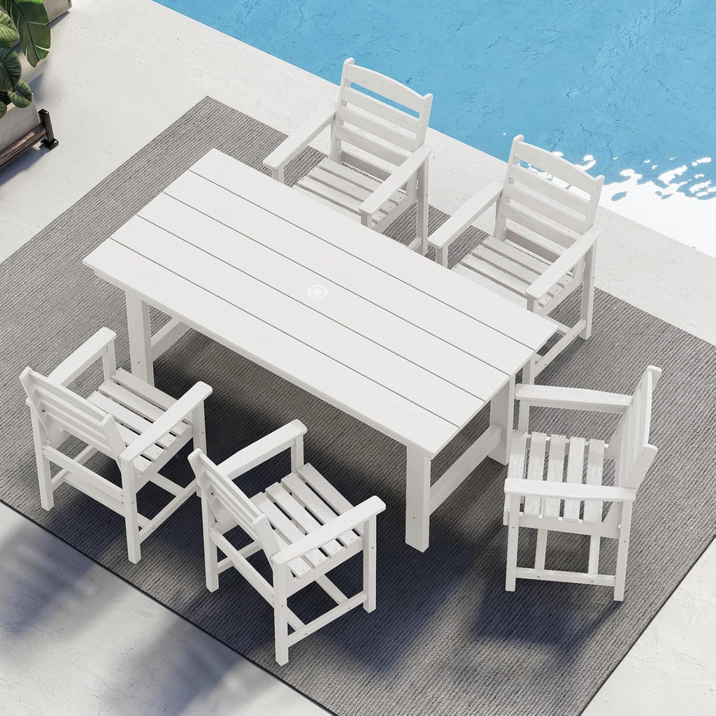 SERWALL 7-Piece HDPE Patio Dining Set, Aruba, 66.9in D x 32.2in W x 29.1in H