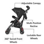 Dream On Me Volgo Twin Umbrella Stroller, Black, 29.50 x 28.50 x 40.00 Inches - 446-BLK