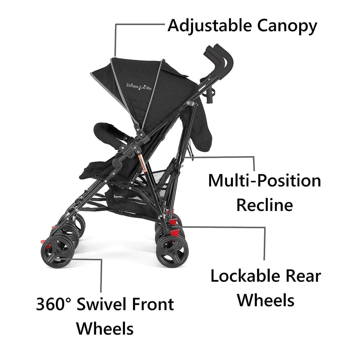 Dream On Me Volgo Twin Umbrella Stroller, Black, 29.50 x 28.50 x 40.00 Inches - 446-BLK