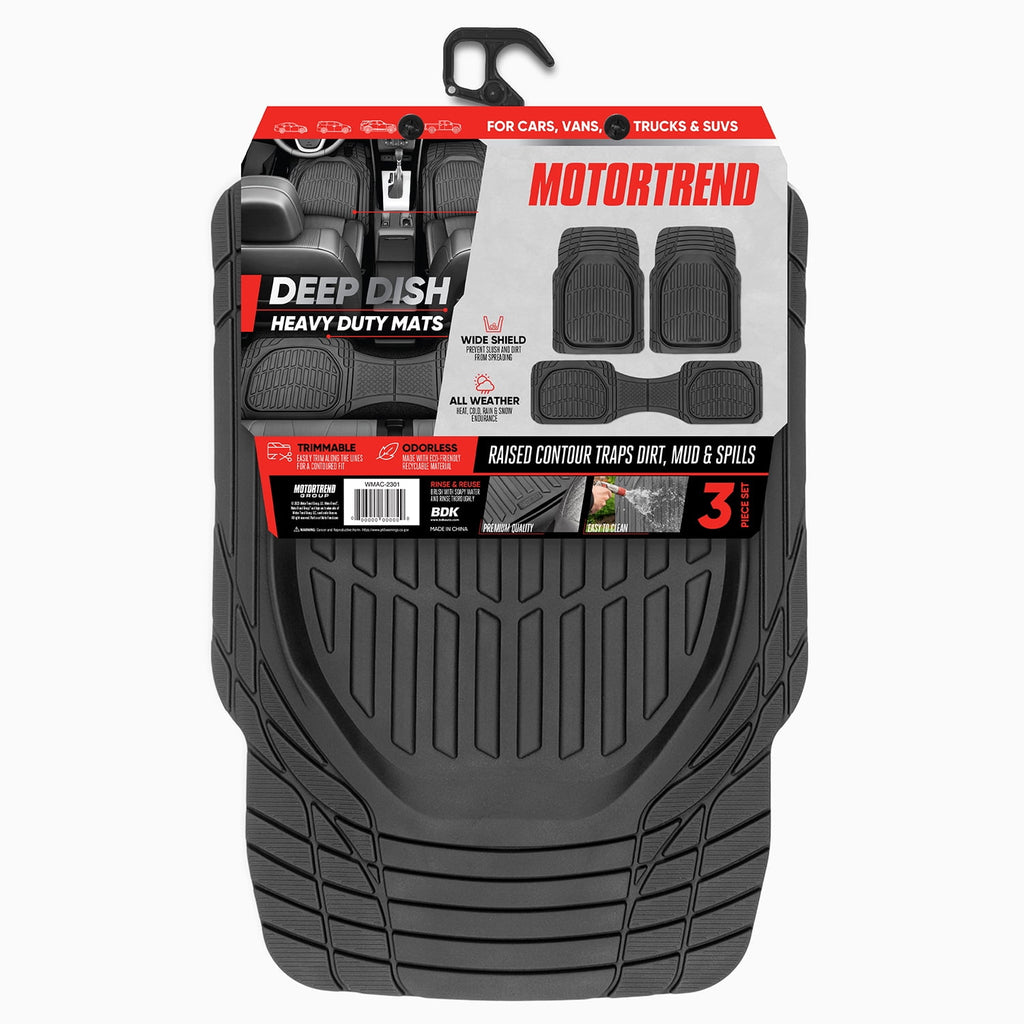 MotorTrend 3-Piece Deep Dish Rubber Floor Mat - Made for Chevy, Ford, Dodge, GMC, Honda, Hyundai, Jeep, Kia, Nissan, Toyota, Volkswagen Vehicles