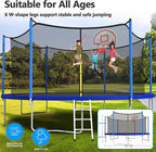 Trampoline With Enclosure Net And Adjustable Basketball Hoop - 8ft, 10ft, 12ft, 14ft, 15ft, 16ft