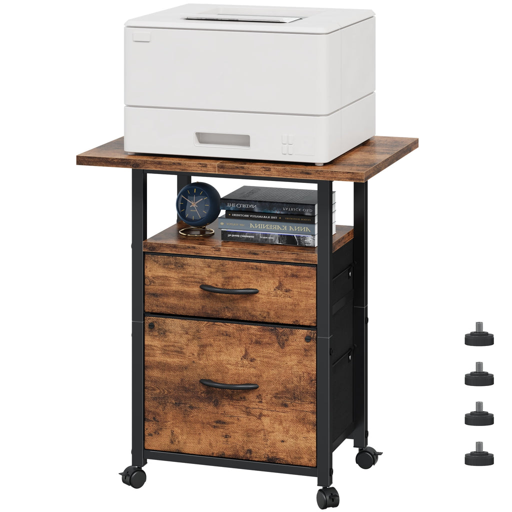 HIGDBFE File Cabinets with 2 Drawers, Rolling Fabric Filing Cabinet with 24'' Large Tabletop, Printer Stand for Home Office, Fits A4/Letter Size