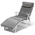 7 Position Folding Outdoor Chaise Lounge Chair With Cushion And Pillow