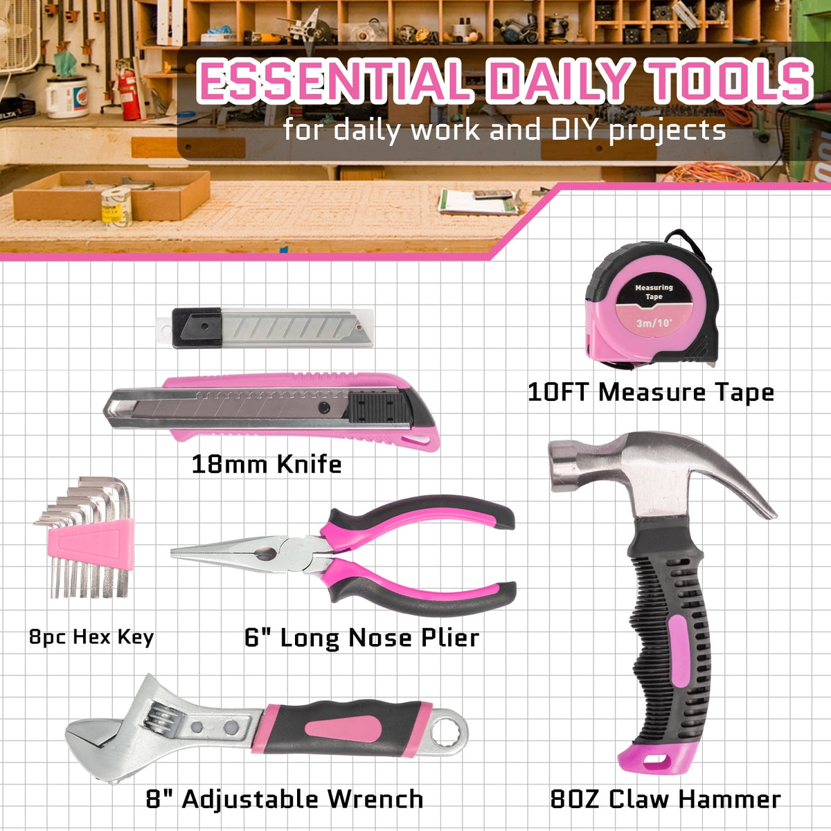UBesGoo 146pcs Power Tool Combo Kits with 8V Cordless Drill, 10MM 3/8'' Keyless Chuck, Professional Home Household Kit DIY Hand Tool Set