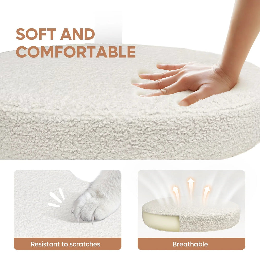 Pinmoco Ergonomic Cross-Legged Swivel Chair, Adjustable Height, Teddy Fabric, Off White