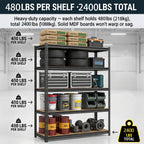 Nnovaroom Heavy Duty Garage Shelving Unit, Adjustable Metal Storage Shelves, 2400Lbs,5-Tier Boltless Shelf Rack for Basement,Pantry 60"H x 27"W x 12"D