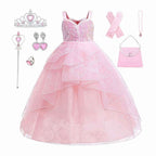 HAWEE Dress Costume for Girls, Pink Tulle and Sequin Dress for Kids Christmas Halloween Cosplay Costumes