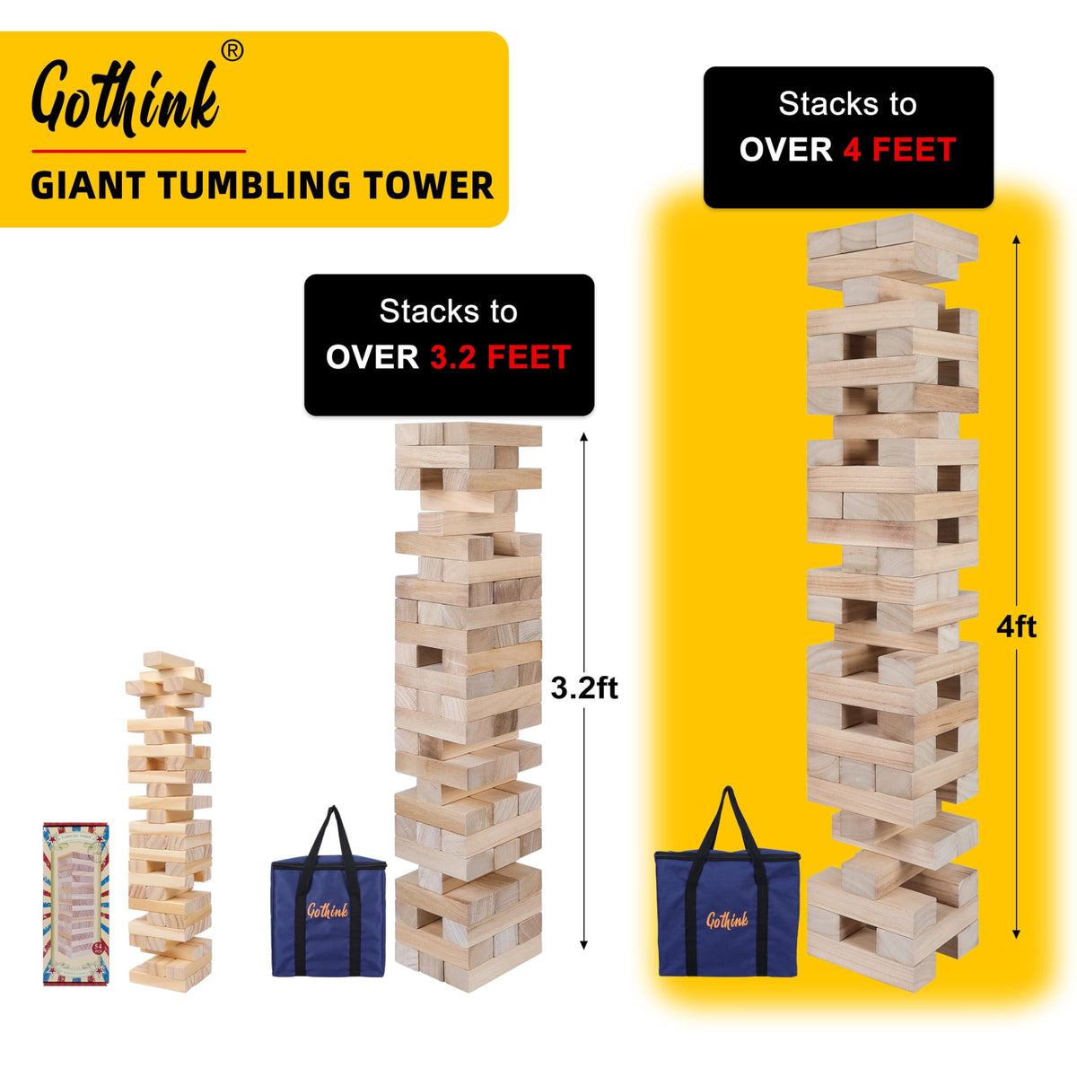 Fugocen Giant Tumble Tower Game for Kids Adults Family Large Tumbling Tower 54pcs