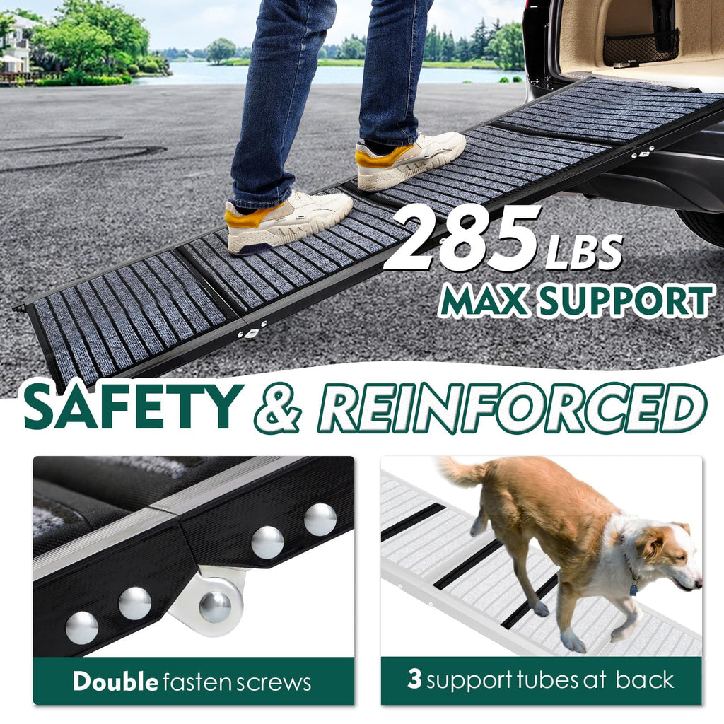 71" Foldable Dog Ramps for Large Dogs, Dog Car Ramp with Non-Slip Rug Surface, Pet Ramp Stairs Portable,Dog Steps for Medium & Large Dogs Up to 220