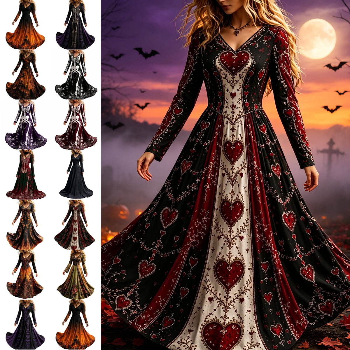 KICILVS Gothic Clothes For Women Black Spiderweb And Spider Print Flowing V Neck Long Maxi Dress Halloween Cosplay Gothic Party Dress