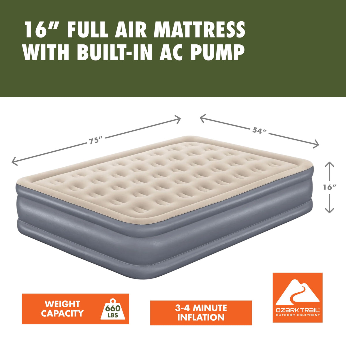 Ozark Trail 16" Full Air Mattress with Built-In AC Pump