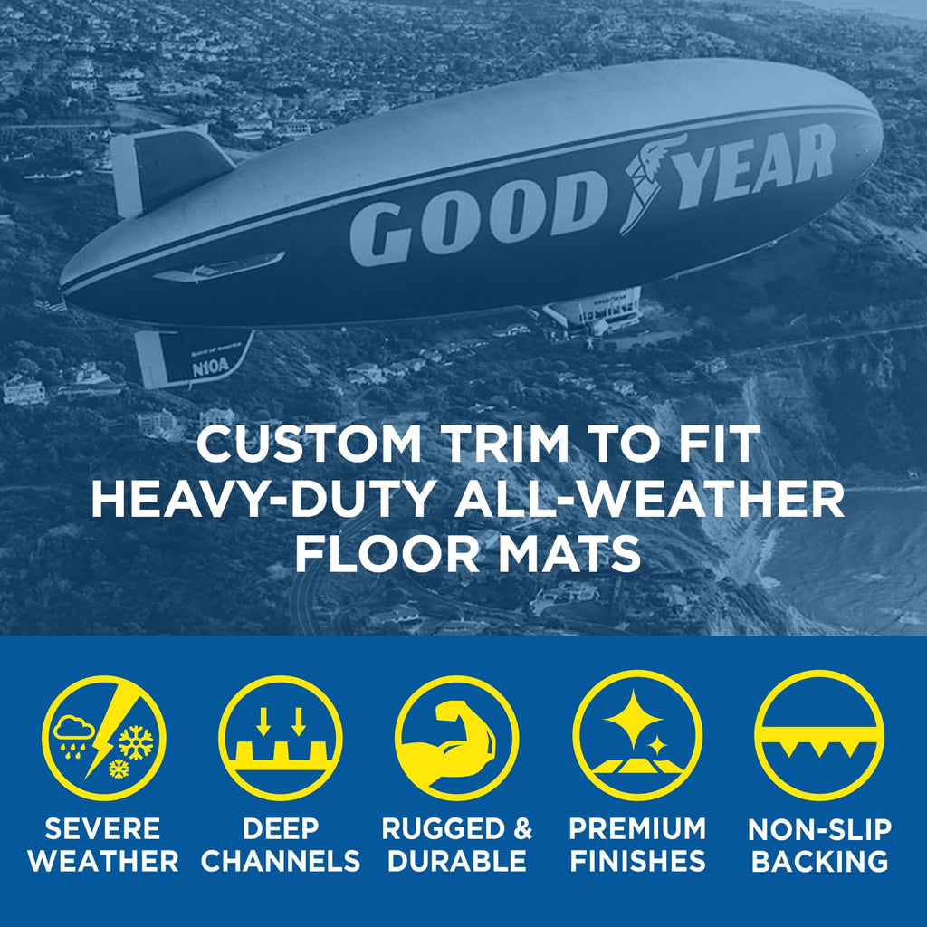 Goodyear 5-Piece Deep Dish All-Weather Rubber Floor Mats – Heavy Duty Waterproof Universal Trim-to-Fit Car, SUV & Truck Floor Liners – Black
