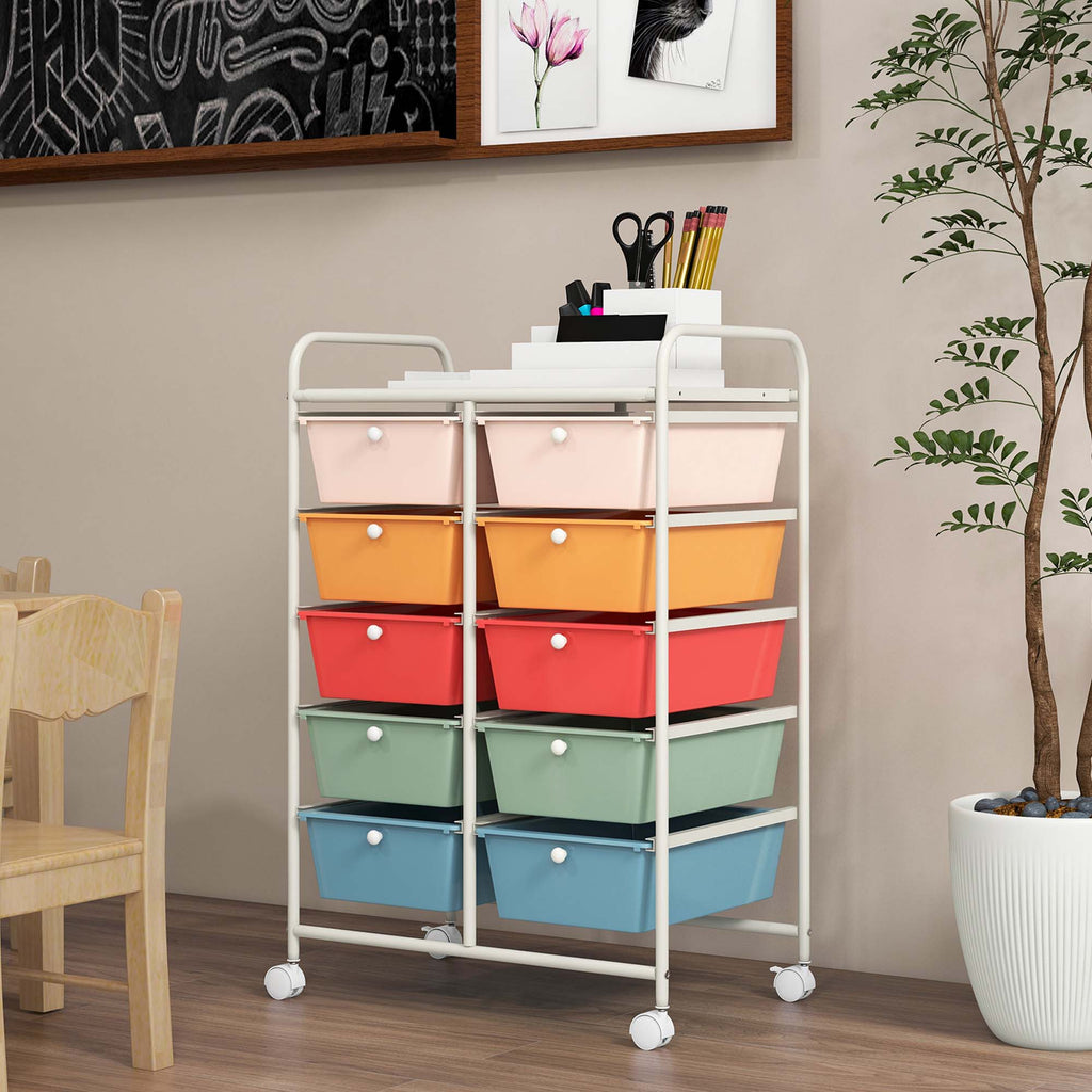 Costway 10-Drawer Storage Cart Utility Rolling Trolley Kitchen Office Organizer Macaron