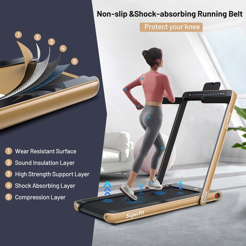 2 In 1 Folding Treadmill, 2.25 HP, 40 in x 16 in Running Area, Dual Display And App Control