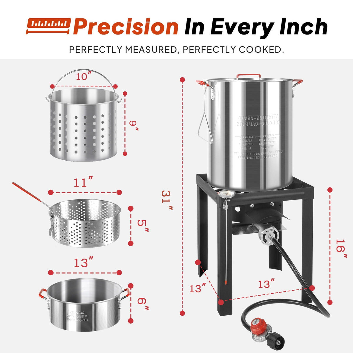 30QT & 10QT Outdoor Turkey Fryer | Seafood Boil Pot | Cover & Skimmer Included | 50,000BTU Propane Burner | Aluminum Deep Fryer Pot with Basket