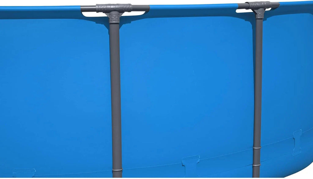 Steel Pro MAX 14 Foot x 48 Inch Round Steel Frame Above Ground Pool Set With 1,000 Filter Pump, Ladder And Cover - Gray