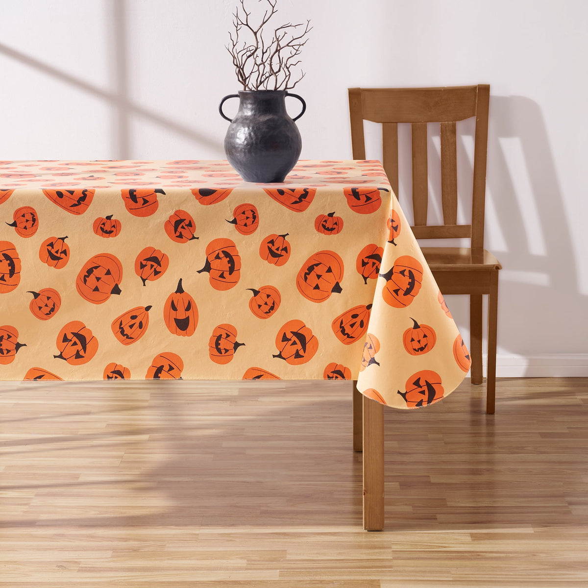 Way To Celebrate Halloween PEVA Tablecloth, Indoor & Outdoor Table 60" x 84" - Pumpkin Toss