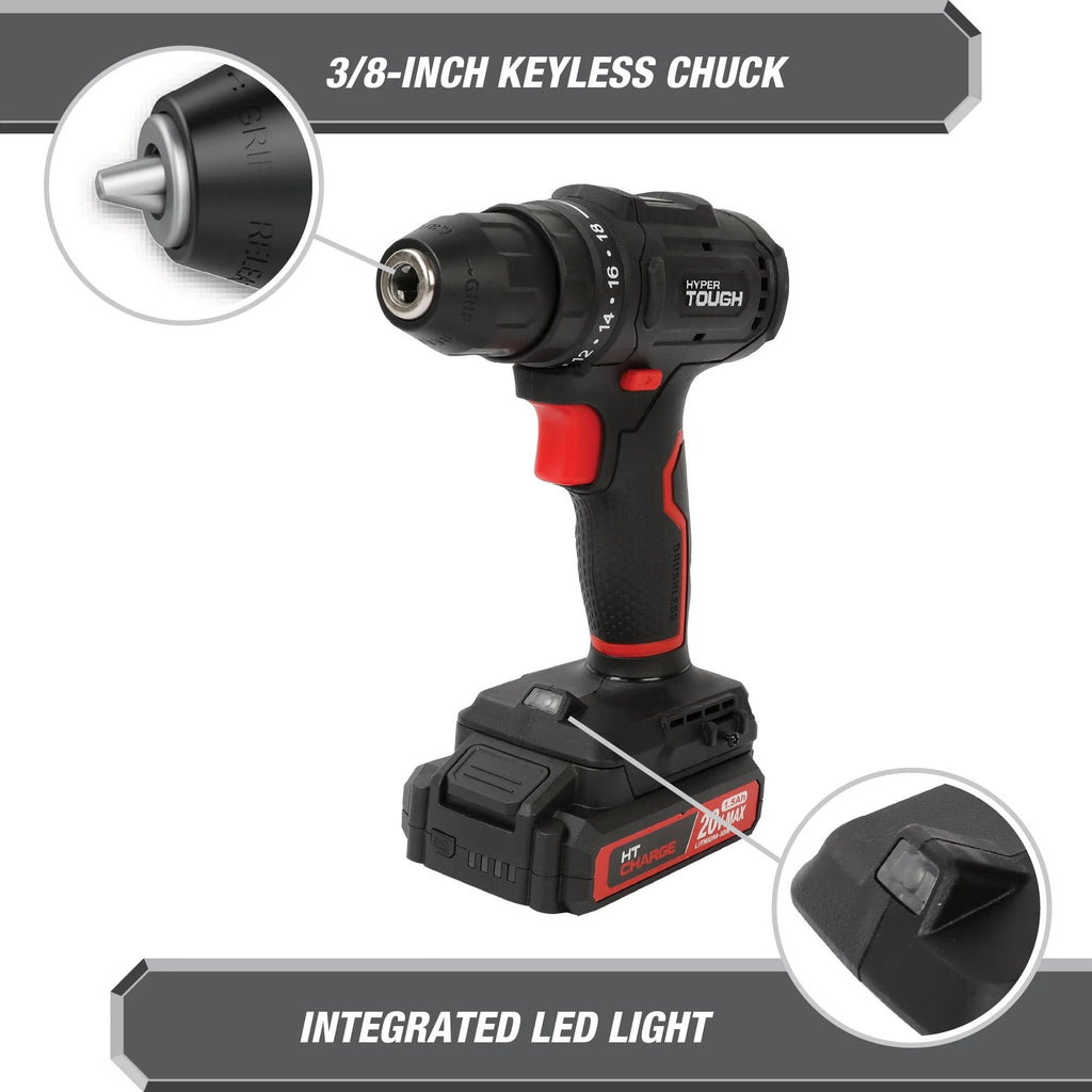 Hyper Tough 20-Volt Max Lithium-Ion 1.5Ah 70-Piece Cordless Drill Project Kit with Battery and Charger